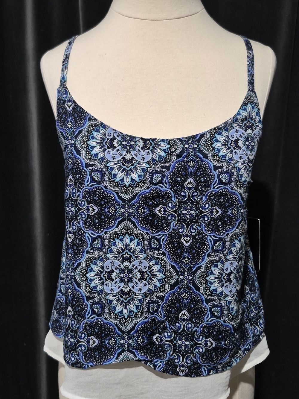 Stoosh Navy & Light Blue Paisley-Style Spaghetti Strap Tank (Box B)
